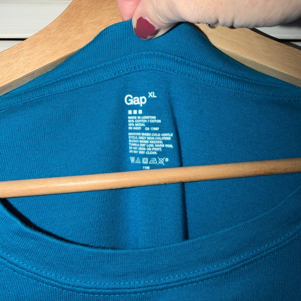 GAP Turquoise Blue Cotton Modal Long Sleeve Tee Shirt Size XL - Picture 2 of 2
